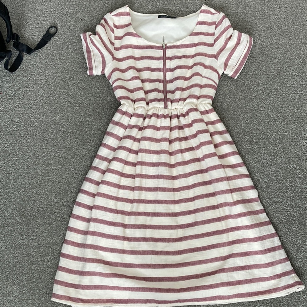 Mikarose Red and White Zipper Striped Dress
